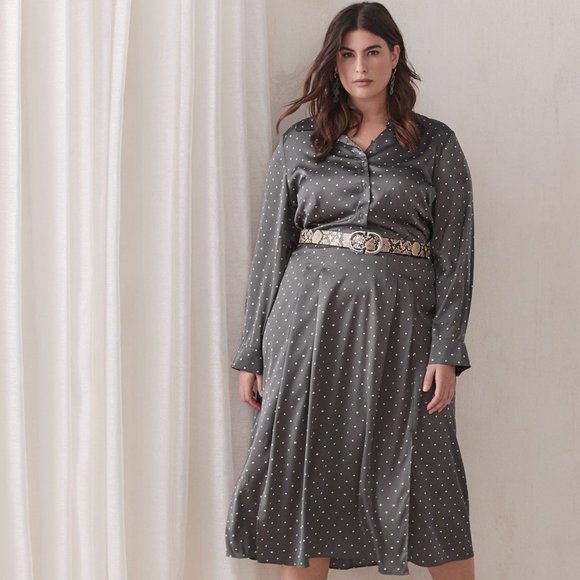 Crepe Fit & Flare Midi Shirt Dress - Picture 1 of 4